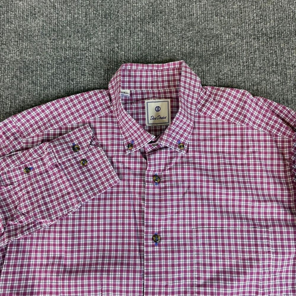 David Donahue Men’s Large Plaid Button Down Shirt Red Blue White 100% Cotton